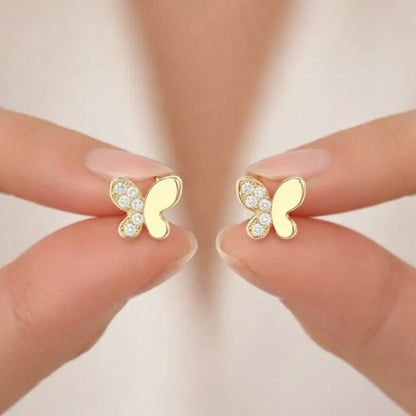 minimalist butterfly diamond earrings solid gold stud earrings for women lab grown diamond jewelry usa dainty everyday earrings