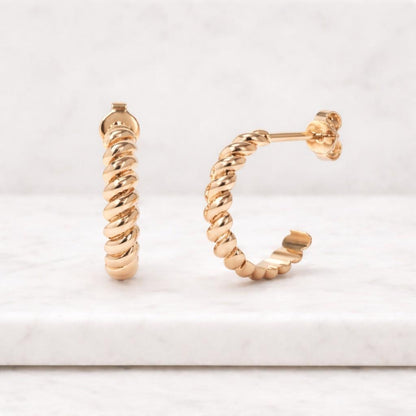 14K Solid Gold Rope Hoop Earrings Twisted Huggie Hoops Small Gold Hoops Minimalist Everyday Earrings Gift for Wife
