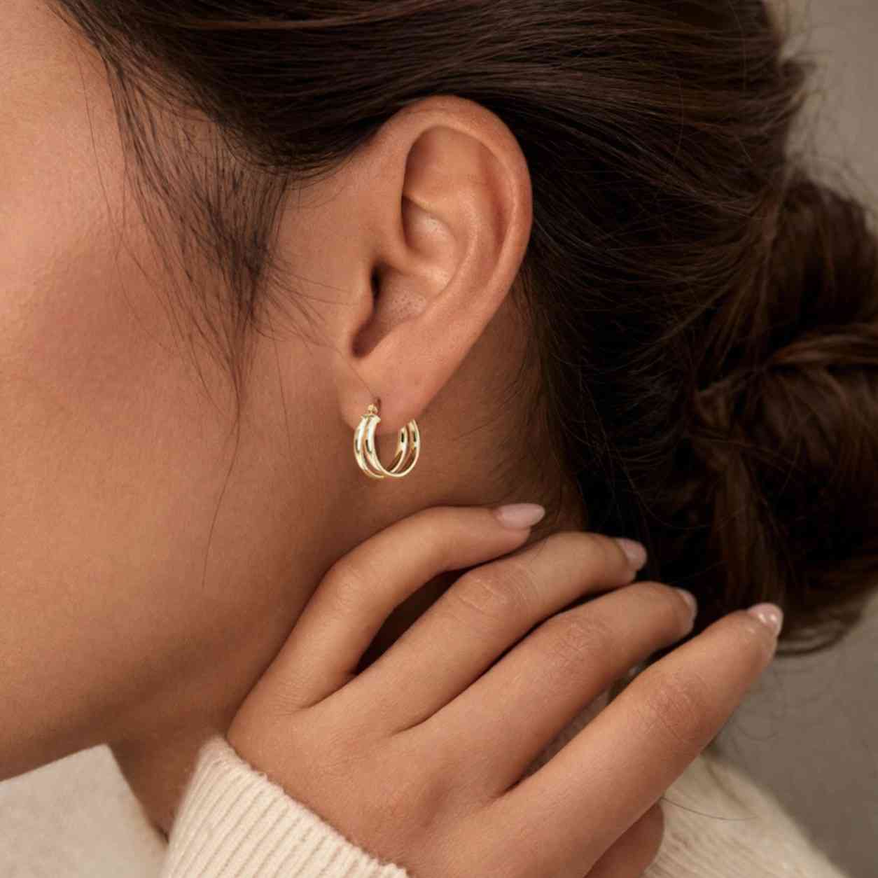 Gold Double Round Hoop Earrings, Dainty Dangle 14K Gold Earrings, Minimalist Religious Jewelry, Gift for Her, Daily wear Earrings
