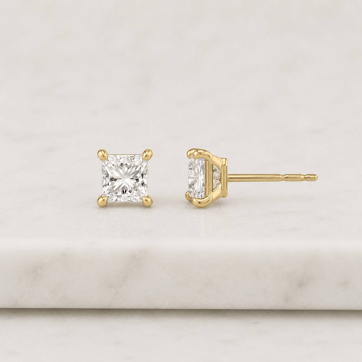 Princess Cut Lab Diamond Solitaire Stud Earrings: 0.50–4.00ctw IGI Certified 4 Fancy Prong Setting 14k Gold Inspired Jewelry, Screw Back
