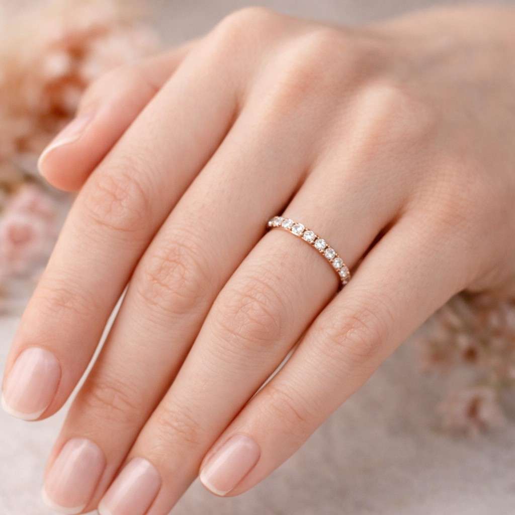 3.00 MM Round Moissanite Diamond Full Eternity Band Minimalist Wedding Ring Stackable Anniversary Gift for Women Elegant Matching Band
