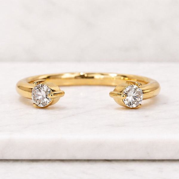 14k Yellow Gold Open Cuff Diamond Ring | Stackable Band, Round Cut Lab-Grown Diamonds
