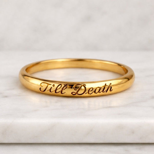 minimalist rose gold engraved till death ring thin wedding band for women promise ring everyday jewelry stackable couple ring anniversary gift dainty rose gold fashion jewelry modern bridal band romantic relationship ring