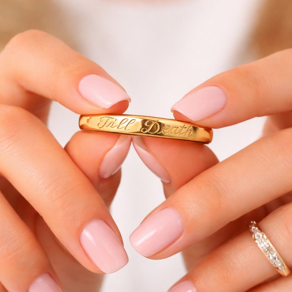 minimalist till death ring gold engraved band ring for couples modern promise ring polished gold jewelry matching relationship band anniversary gift ring trendy wedding jewelry sleek gold band unisex fashion ring