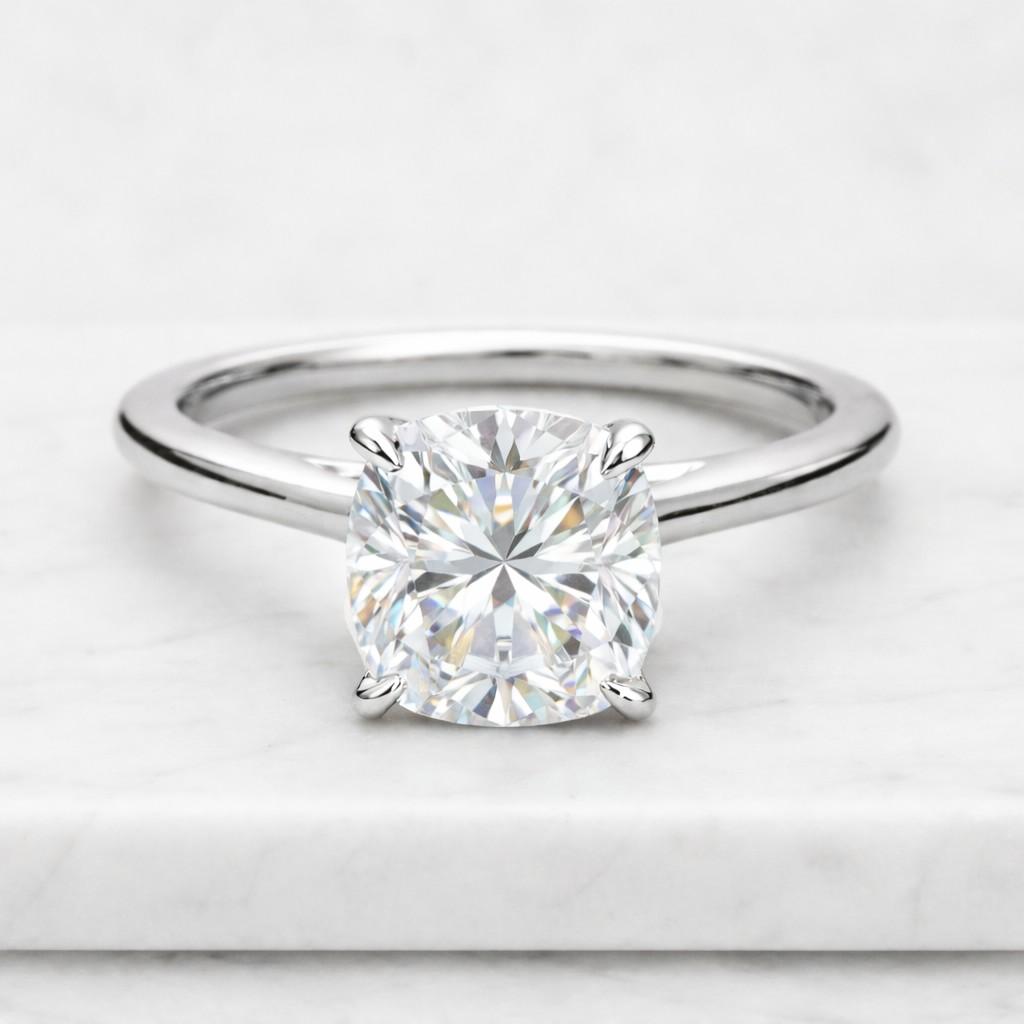 moissanite solitaire engagement ring, round brilliant cut anniversary band, 14k gold six prong minimalist promise ring

