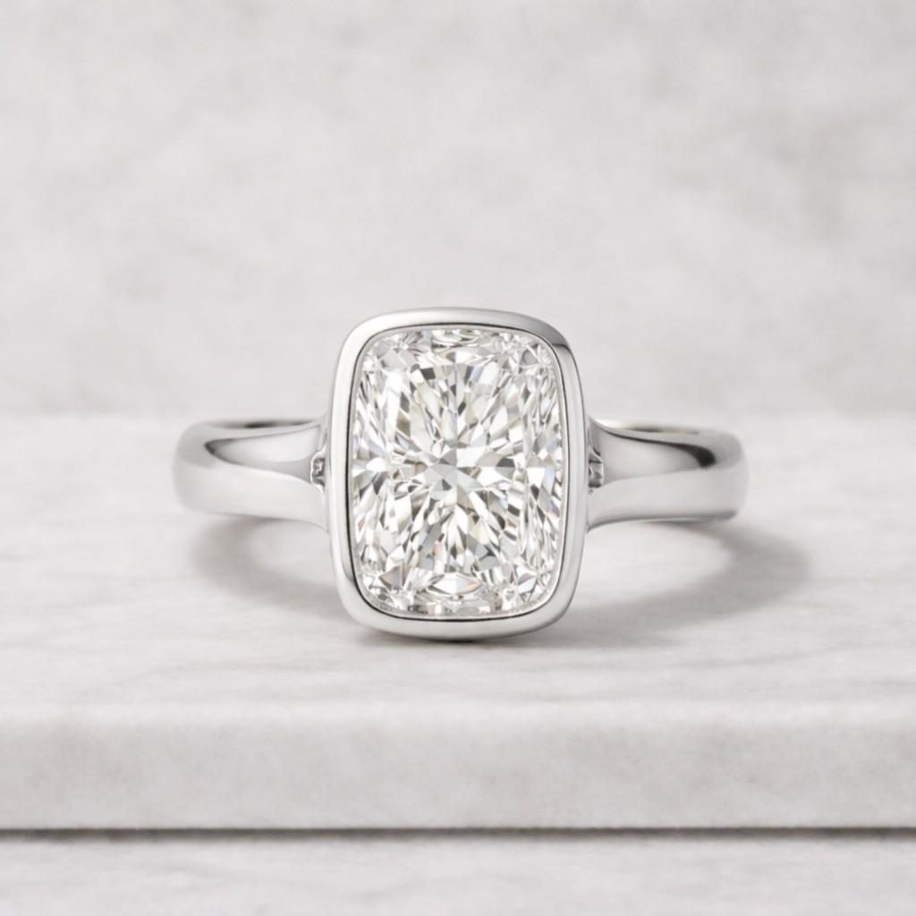 modern cushion cut diamond ring lab grown diamond bezel set gold ring elegant engagement ring for women low profile durable everyday wear usa jewelry