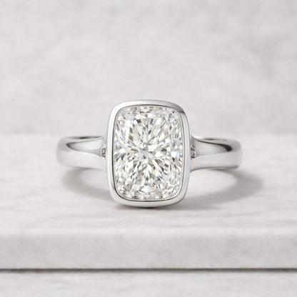 modern cushion cut diamond ring lab grown diamond bezel set gold ring elegant engagement ring for women low profile durable everyday wear usa jewelry