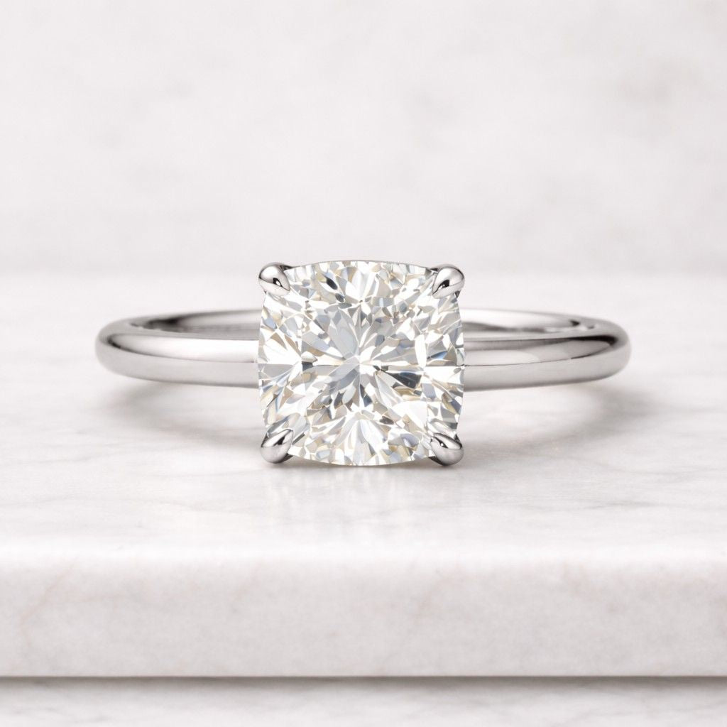 modern cushion diamond engagement ring lab grown diamond yellow gold band minimalist ring for women high sparkle diamond jewelry usa trending proposal ring clean design gold ring