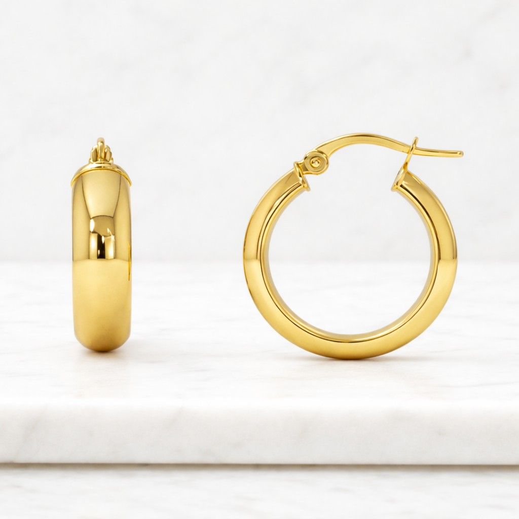 18k gold filled chunky huggie hoop earrings, minimalist thick gold hoops, smooth round earrings, modern everyday jewelry gift for her
