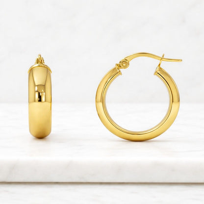 18K Gold Filled Chunky Huggie Hoop Earrings, Minimalist Thick Gold Hoops, Smooth Round Earrings, Modern Everyday Jewelry Gift for Her
