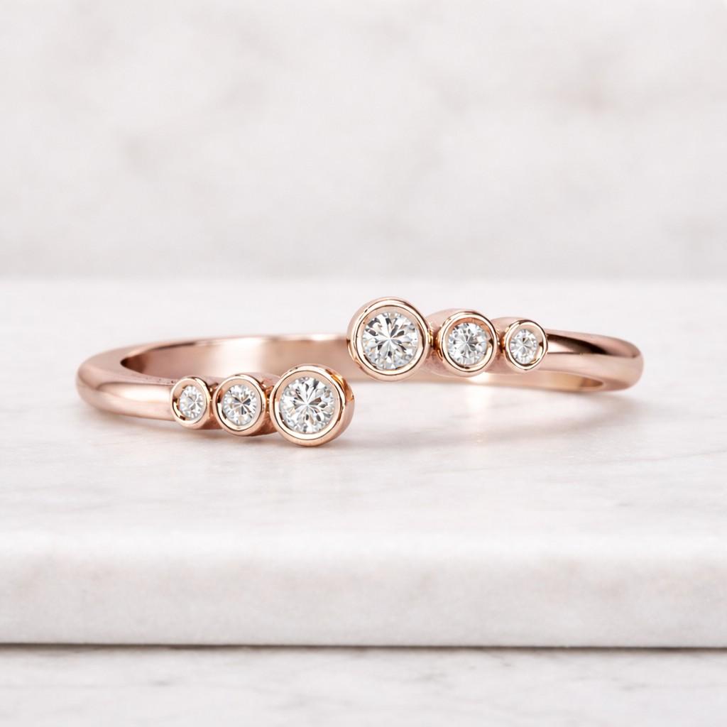 Dainty Moissanite Ring, S925 Sterling Silver Open Band, Round Brilliant Cut Stackable Ring, Adjustable Bypass Toi et Moi Ring, Promise Ring
