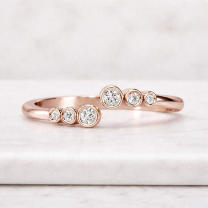 Dainty Moissanite Ring, S925 Sterling Silver Open Band, Round Brilliant Cut Stackable Ring, Adjustable Bypass Toi et Moi Ring, Promise Ring
