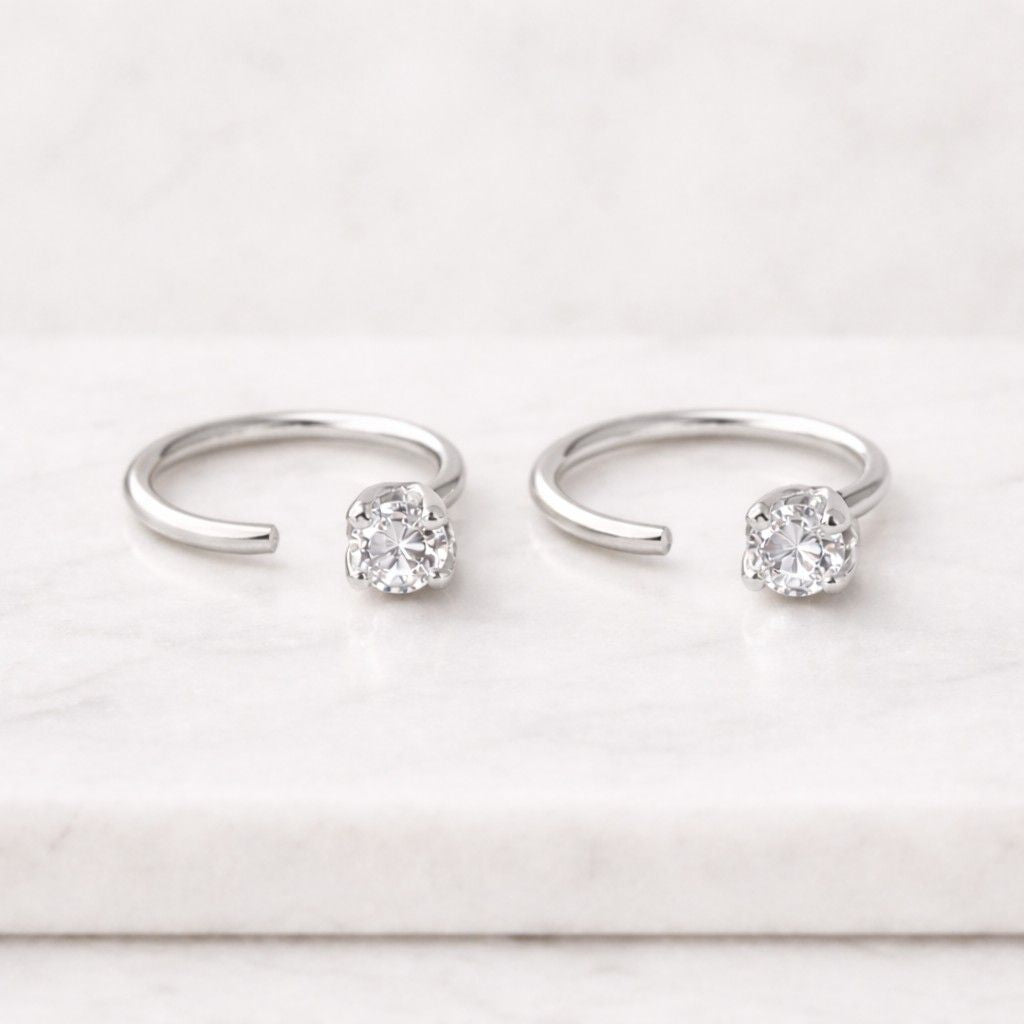 sterling silver ear cuff set with cubic zirconia – non-pierced ear cuffs, rhodium plated, sold individually or as a set