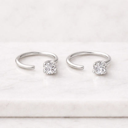 Sterling Silver Ear Cuff Set with Cubic Zirconia – Non-Pierced Ear Cuffs, Rhodium Plated, Sold Individually or as a Set