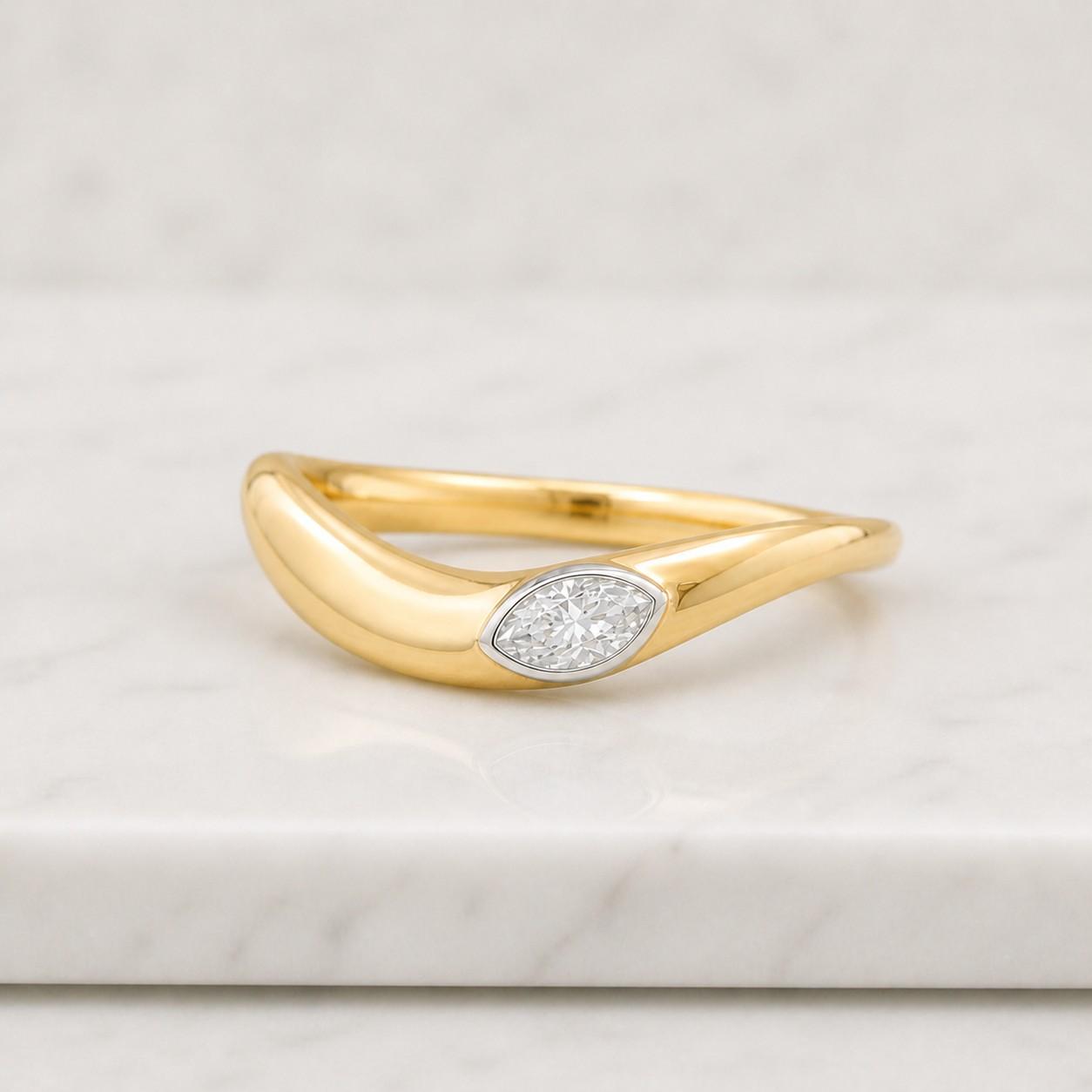14k gold marquise cut lab grown diamond curved wedding band chevron stacking ring v shape bridal band anniversary ring for her