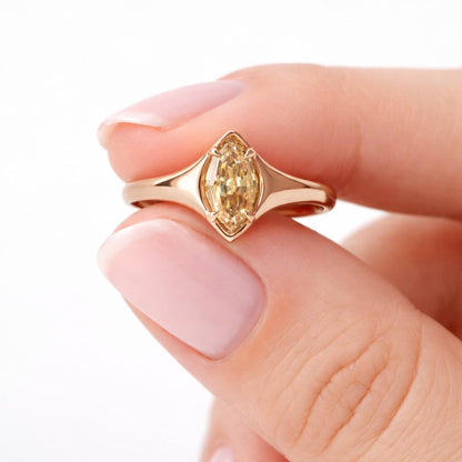 2.5 CT light golden brown marquise Cut Lab Grown Diamond IGI C & Moissanite Engagement Ring,6 Prong 14K Solid Gold, Solitaire Wedding Ring
