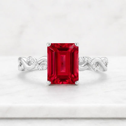 Emerald Cut Red Ruby Engagement 14k Solid Rose Gold Ring Solitaire Red Gemstone Ring Wedding Ring Anniversary Gift Silver Ring For Women
