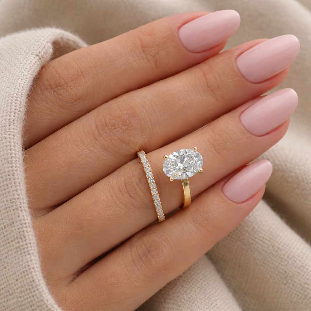 Elegant Oval Cut Moissanite Diamond Wedding Ring for Brides-to-be Gift, Half Eternity 925 Silver Over Gold Finish Engagement Gift For Women
