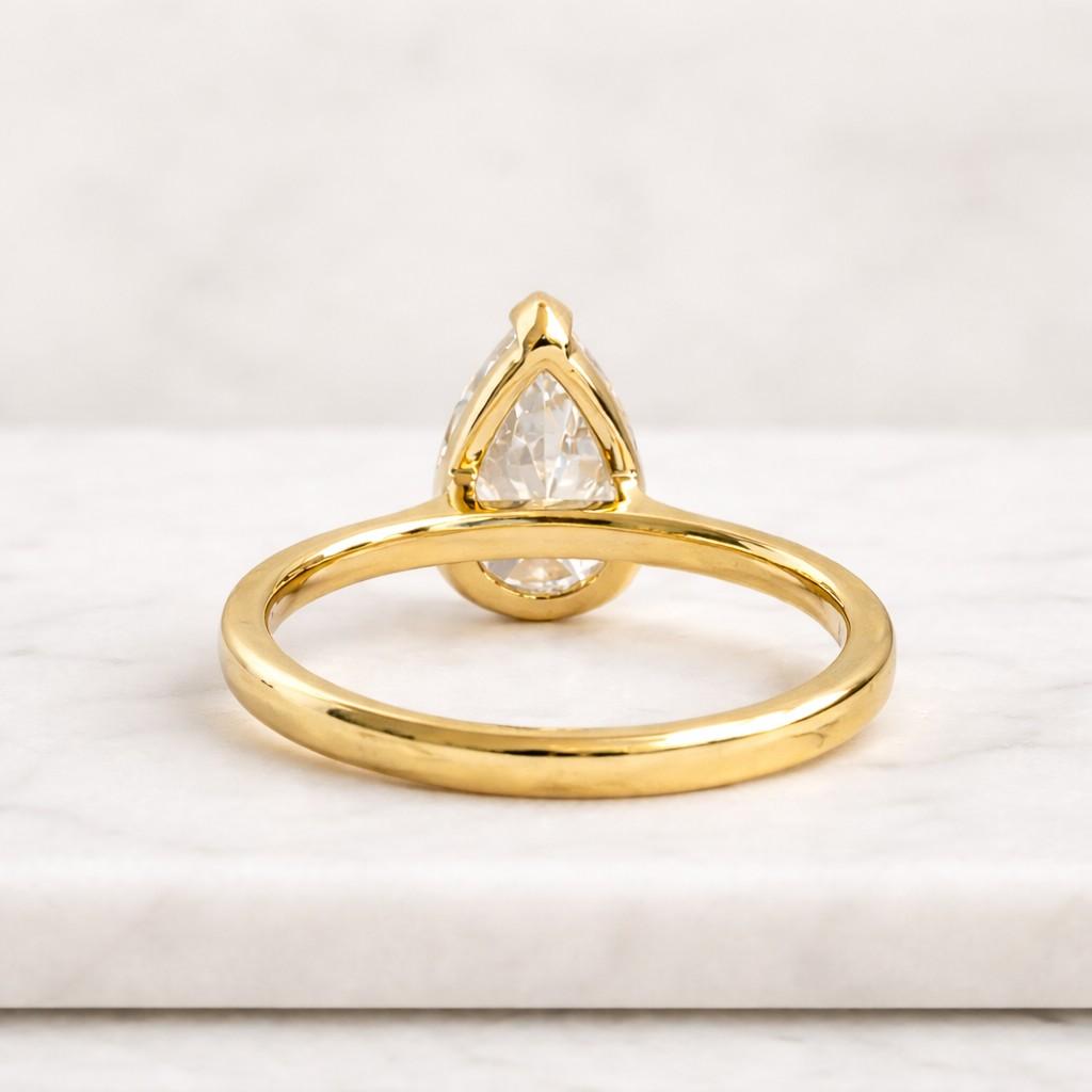 IGI Certified 3ct Pear Lab Grown Diamond Ring, 10K Yellow Gold Flat Prong Setting Ring, Solitaire Teardrop Promise Ring, Anniversary Gift