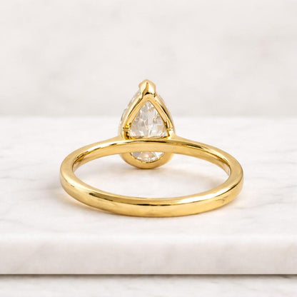 IGI Certified 3ct Pear Lab Grown Diamond Ring, 10K Yellow Gold Flat Prong Setting Ring, Solitaire Teardrop Promise Ring, Anniversary Gift