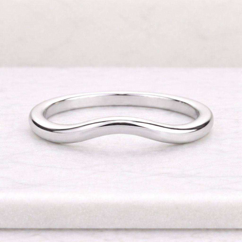 Unique Lab Grown Diamond wedding band Vintage yellow gold Curved wedding band Art deco Bridal ring Matching Stacking band Anniversary ring