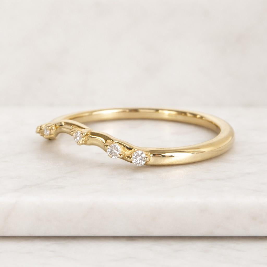 Custom Curved Wedding Ring Minimalist Stacking Anniversary Ring Micro Pave Setting Diamond Ring Genuine Lab Grown Diamond Stackable Ring