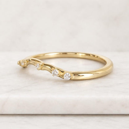 Custom Curved Wedding Ring Minimalist Stacking Anniversary Ring Micro Pave Setting Diamond Ring Genuine Lab Grown Diamond Stackable Ring