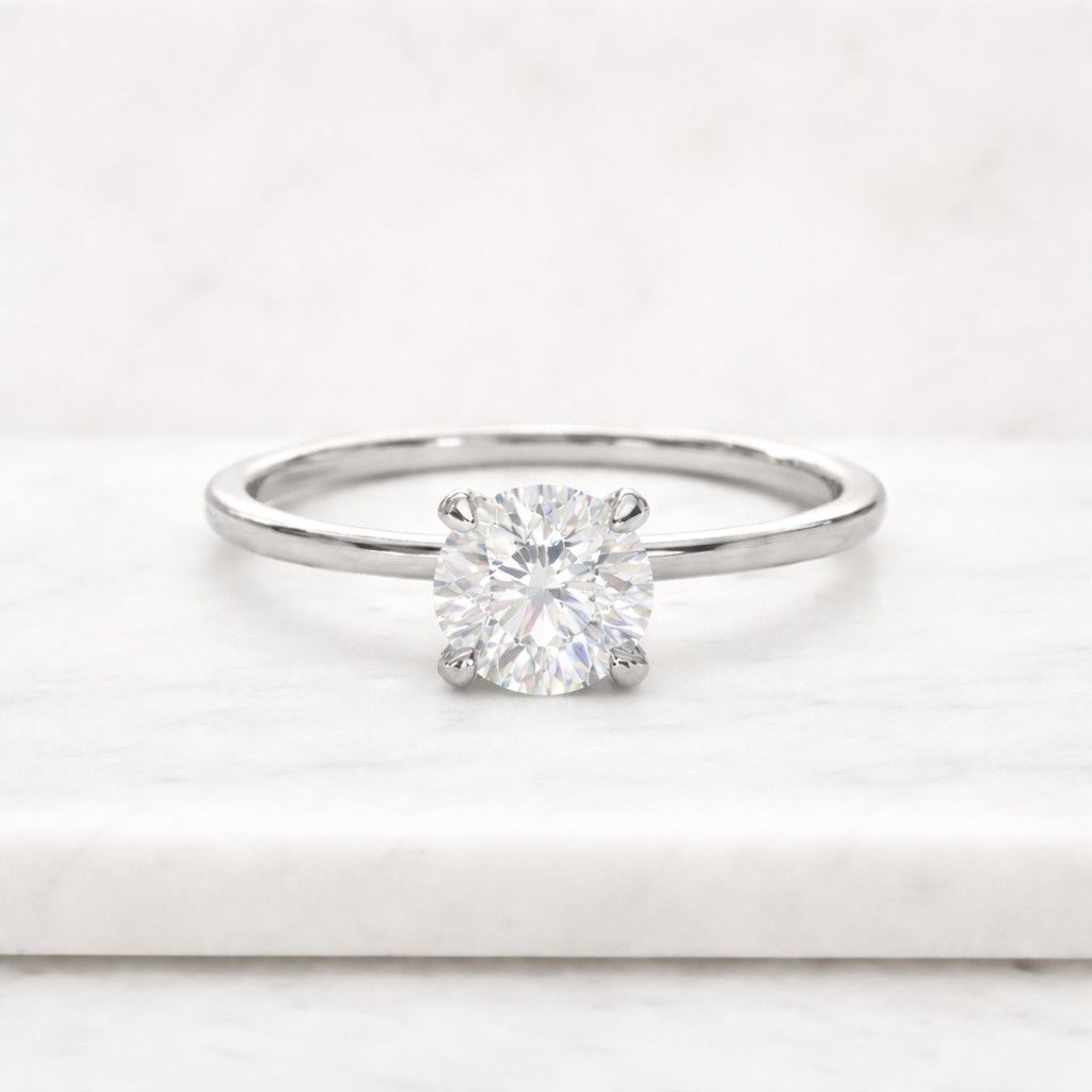 round cut lab grown diamond hidden halo engagement ring, 14k gold solitaire ring for wedding gift, round diamond ring for anniversary gift
