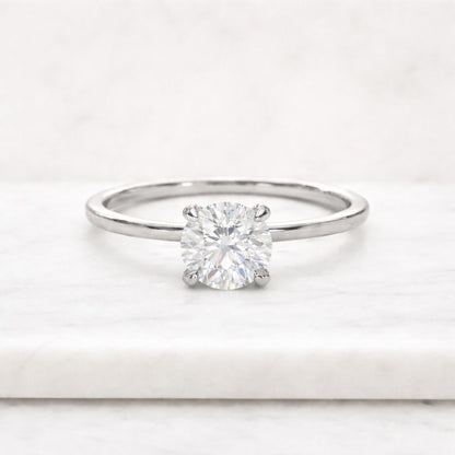 Round Cut Lab Grown Diamond Hidden Halo Engagement Ring, 14K Gold Solitaire Ring For Wedding Gift, Round Diamond Ring For Anniversary Gift
