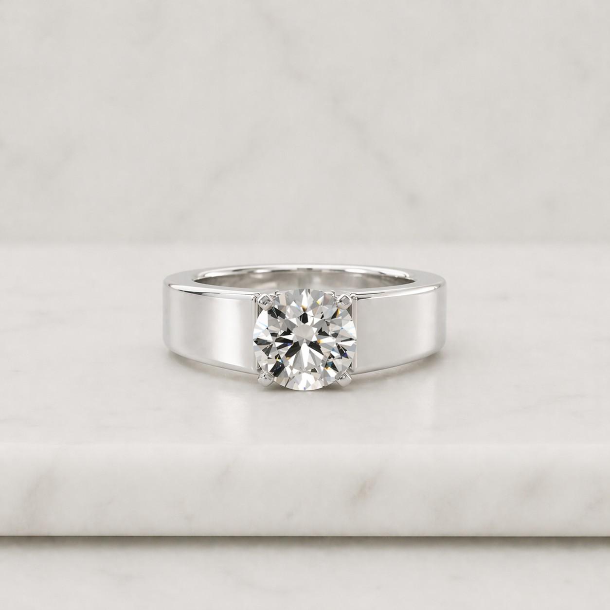 round diamond engagement ring brilliant cut lab grown diamond ring wide band anniversary ring solitaire high setting ring round diamond ring