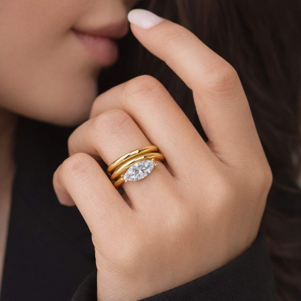 marquise cut lab grown diamond solitaire ring for her, marquise diamond engagement ring, 14k gold prong set east west wedding ring for gift