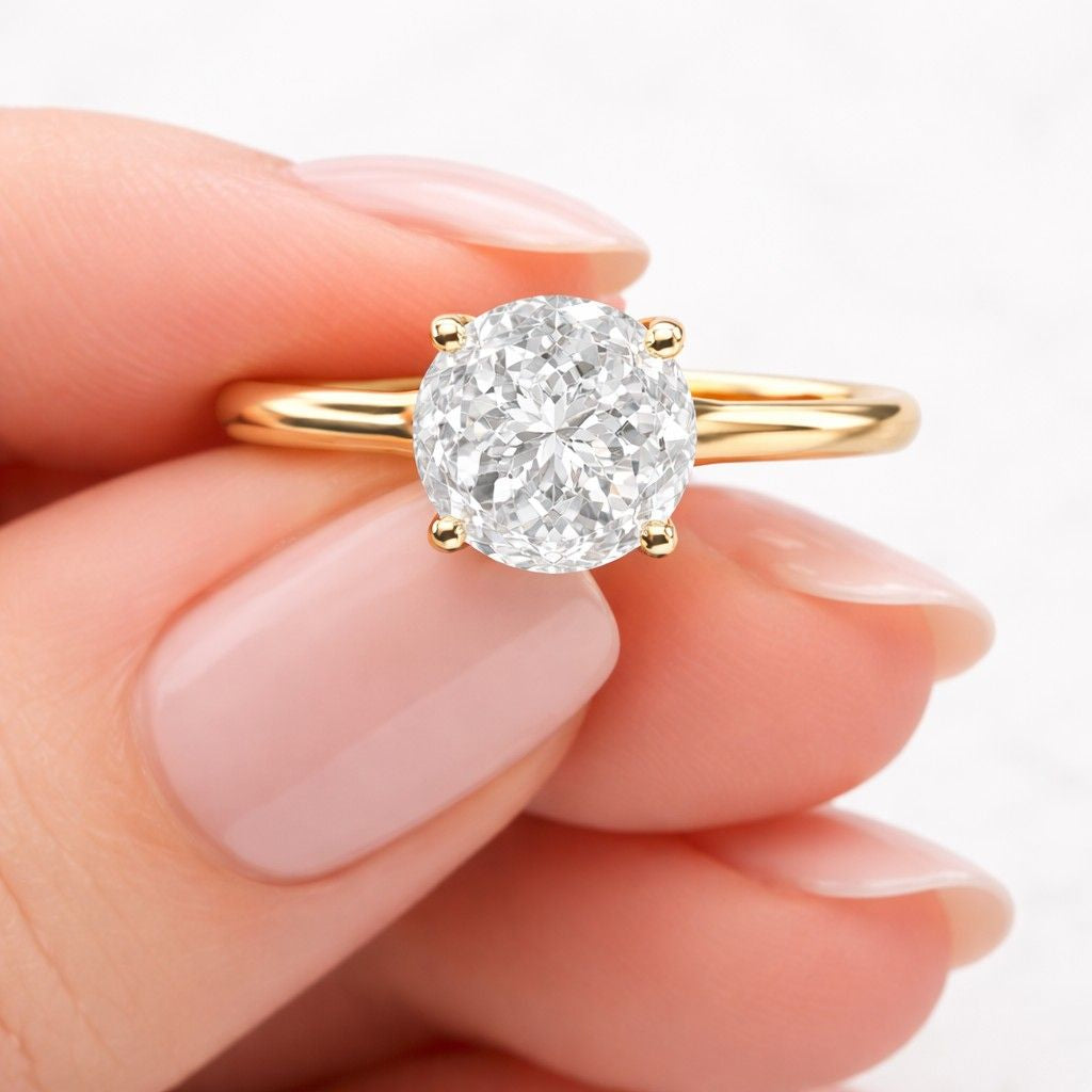 solid 14k gold classic split prong 3ct 9mm round cut moissanite engagement ring, lab grown diamond solitaire wedding ring, anniversary gift