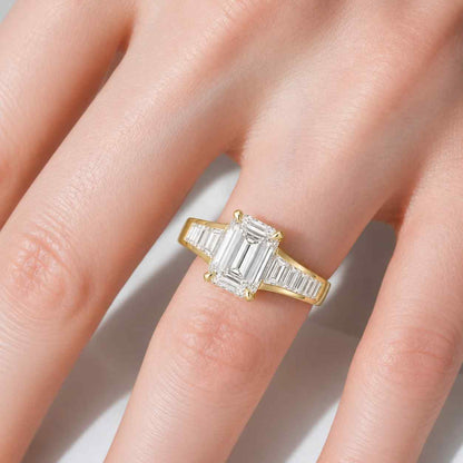 Emerald Cut Moissanite Engagement Ring: 14K Rose Gold Channel Set 2.30 CT 9x7 MM
