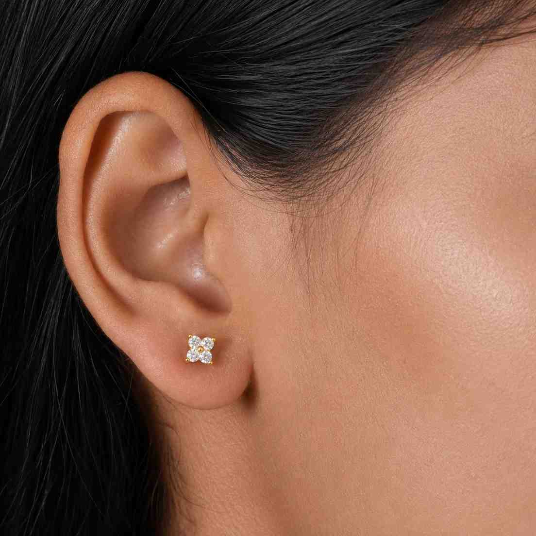 14K Gold Lab Diamond Round-Cut Stud Earrings, Classy Square Diamond Studs, With Secure Screwbacks, By TILO Jewelry
