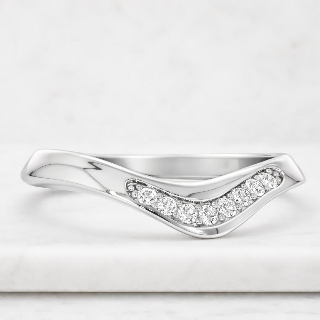 Solid Gold Curved Moissanite Wedding Band, Matching Ring

