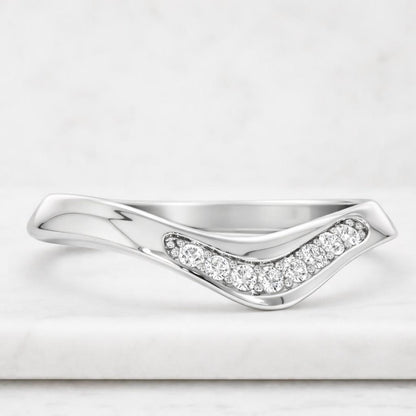 Solid Gold Curved Moissanite Wedding Band, Matching Ring

