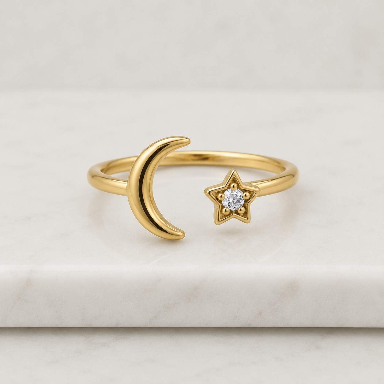 moon ring star ring celestial ring open ring adjustable ring gold ring minimalist ring dainty ring stackable ring thin band ring cute ring women ring everyday ring fashion ring modern ring