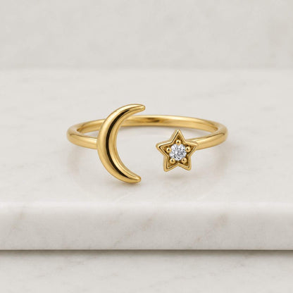 moon ring star ring celestial ring open ring adjustable ring gold ring minimalist ring dainty ring stackable ring thin band ring cute ring women ring everyday ring fashion ring modern ring