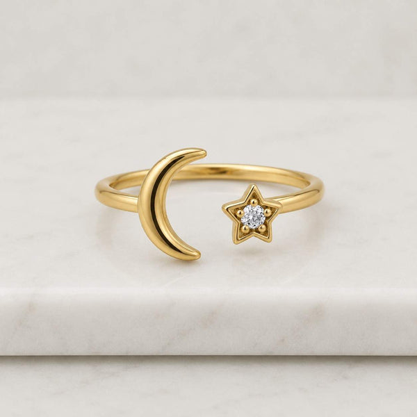 moon ring star ring celestial ring open ring adjustable ring gold ring minimalist ring dainty ring stackable ring thin band ring cute ring women ring everyday ring fashion ring modern ring