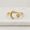 Moon & Star Round Cut Lab Grown Diamond Open Ring In 14K Yellow Gold
