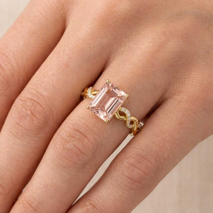 morganite ring diamond accent ring natural gemstone ring pink morganite ring emerald cut morganite peach gemstone ring blush gemstone ring pastel gemstone ring pink crystal ring