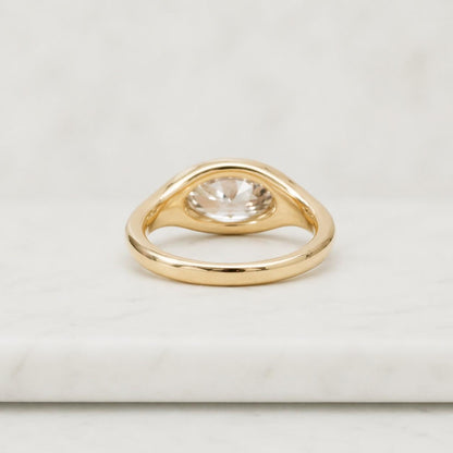 Oval Cut Moissanite Solitaire Ring, 14K Yellow Gold Bezel Setting Engagement Ring
