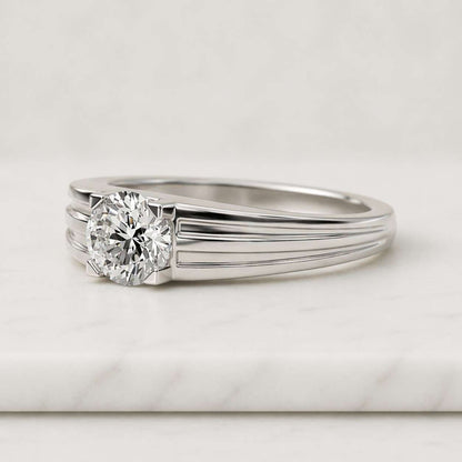 Solid Gold 3.5mm Width Round Cut Moissanite Engagement Ring Round Prongs, Solitaire Ring
