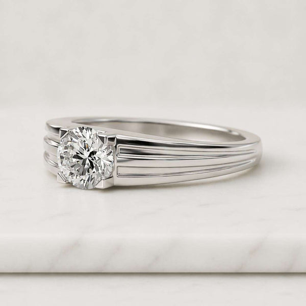 Solid Gold 3.5mm Width Round Cut Moissanite Engagement Ring Round Prongs, Solitaire Ring
