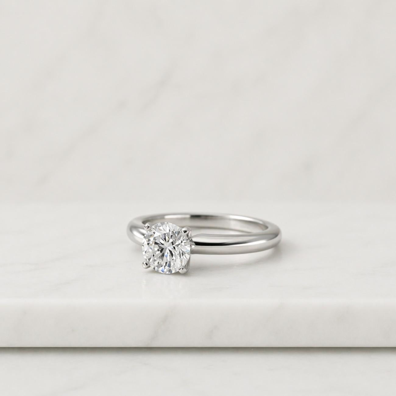 moissanite solitaire engagement ring, round brilliant cut anniversary band, 14k gold six prong minimalist promise ring