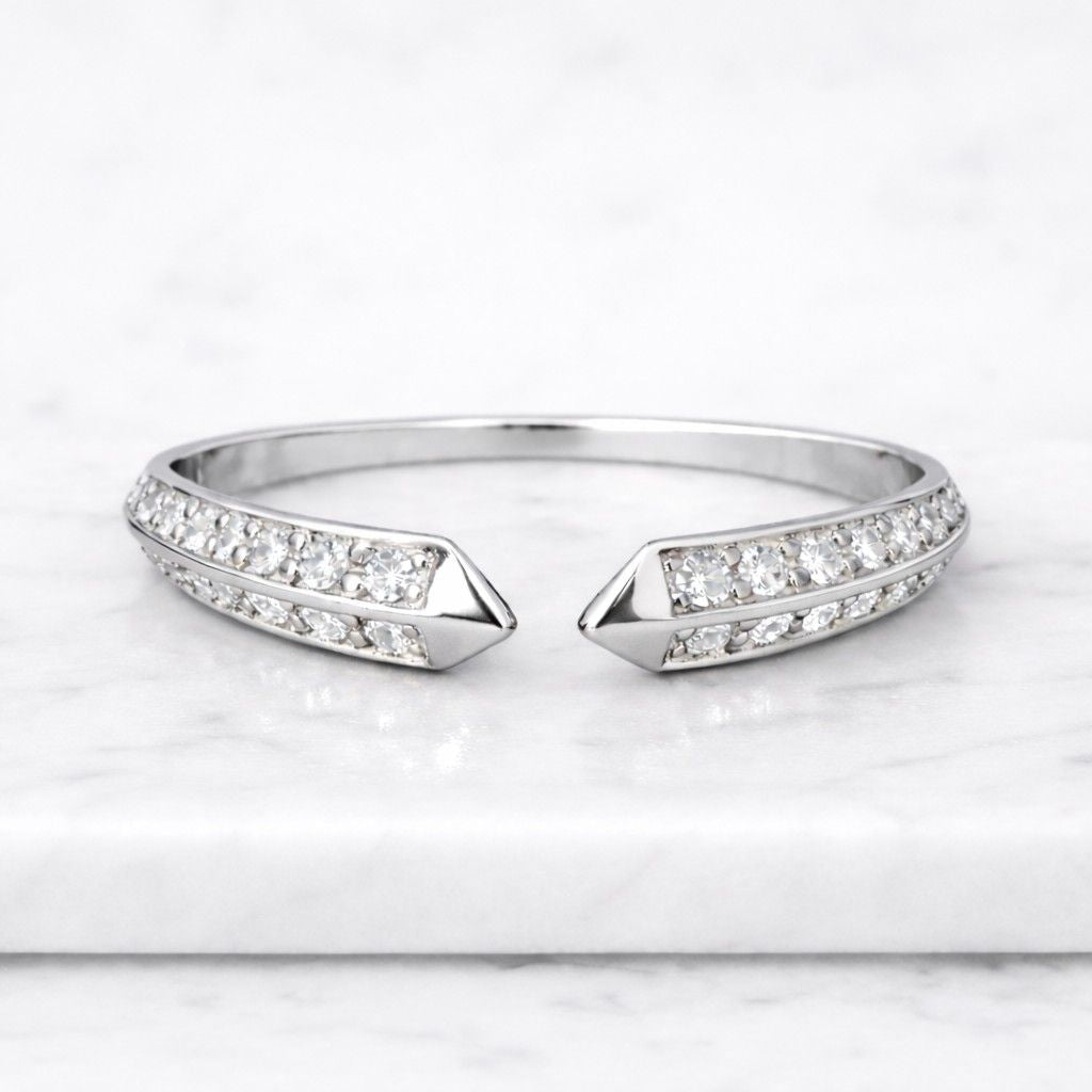 Open Round Wedding Ring for Engagement Moissanite stone Cuff Ring Stackable Open Gap Ring for Main Ring Wedding Matching Band Gift