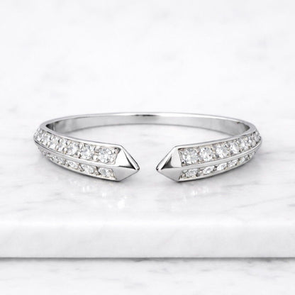 Open Round Wedding Ring for Engagement Moissanite stone Cuff Ring Stackable Open Gap Ring for Main Ring Wedding Matching Band Gift