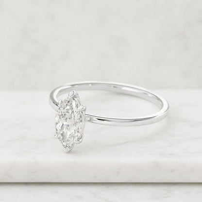 Marquise E Color VVS2 Clarity IGI Certified Marquise Cut Lab Grown Diamond Solitaire Engagement Ring with Hidden Halo of Round Diamonds

