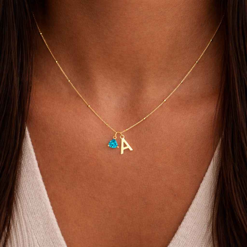 Personalized Birthstone Initial Necklace Gold Letter Charm Necklace Custom Gemstone Pendant Dainty Name Necklace Gift For Her
