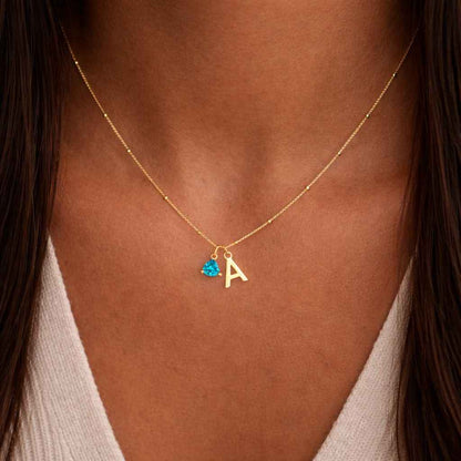 Personalized Birthstone Initial Necklace Gold Letter Charm Necklace Custom Gemstone Pendant Dainty Name Necklace Gift For Her
